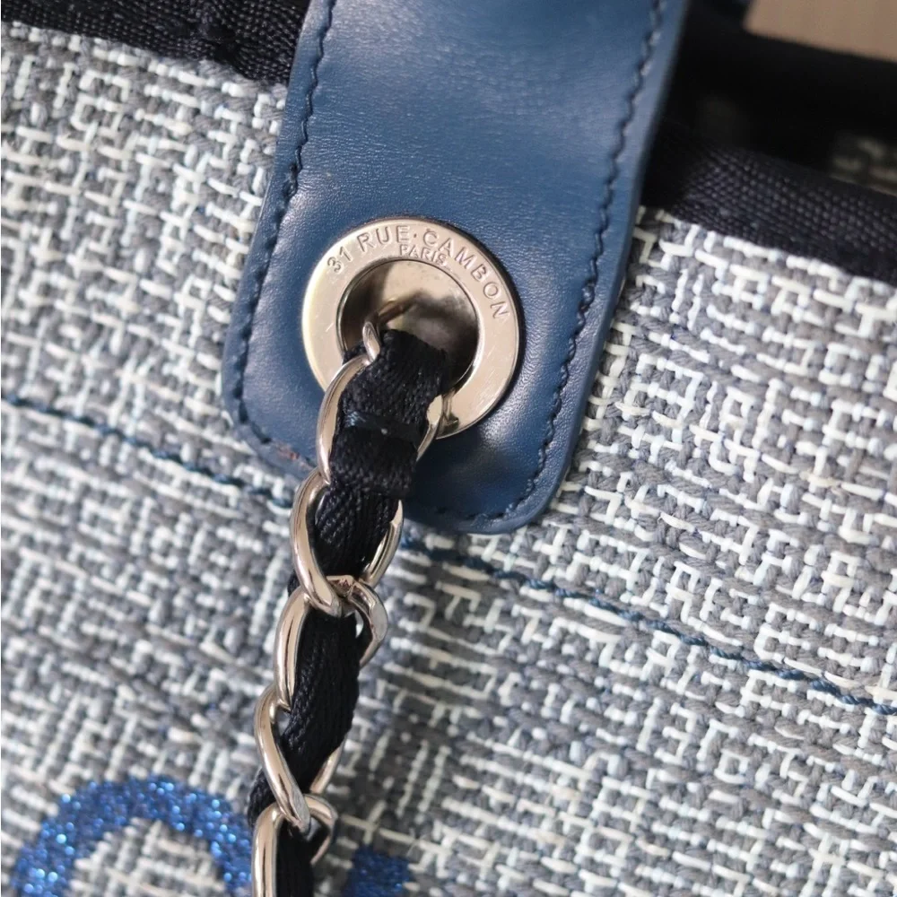 CHANEL Woven Straw Raffia Medium Deauville Tote Blue - Picture 8 of 11